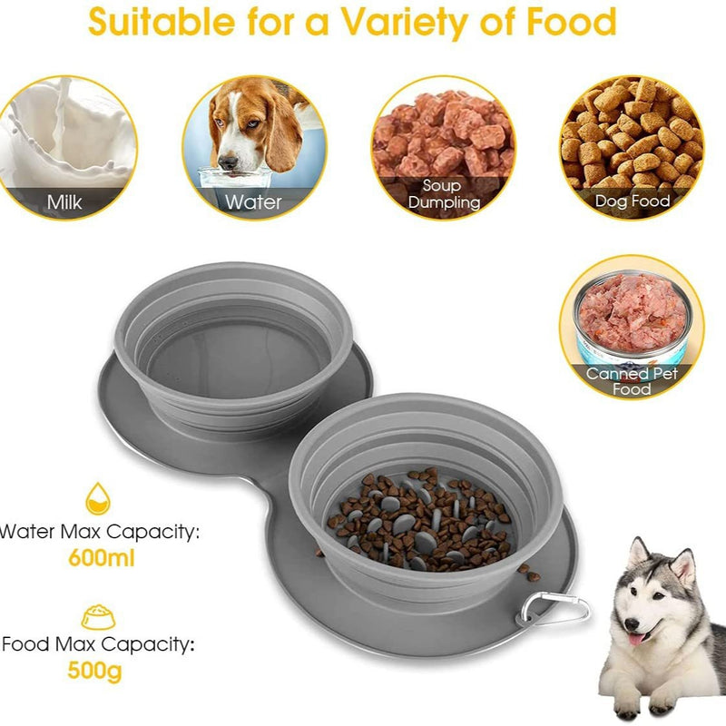 Silicone foldable pet bowl Silicone cat and dog pet anti-choking double food bowl Cat bowl outdoor pet portable dog bowl